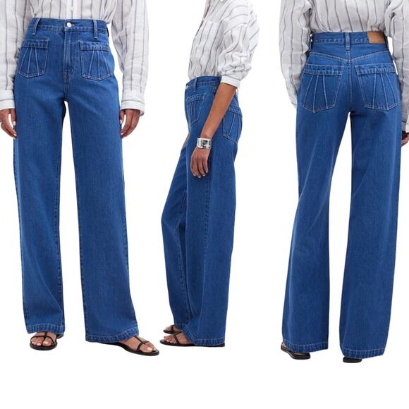 Madewell The Perfect Vintage Wide Leg Jean High Rise Patch Pocket Lape Size 32 - Picture 1 of 12